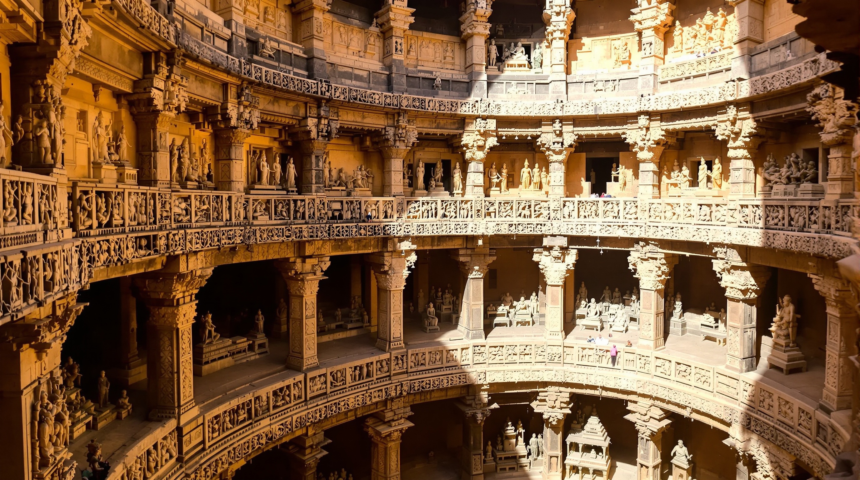 Rani ki Vav stepwell showing seven-level inverted temple structure with intricate sculptures